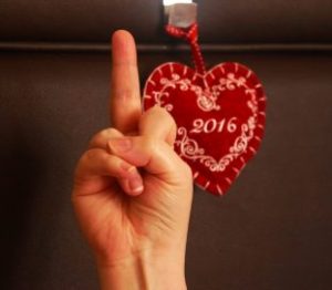 2016 sign with someone giving the finger