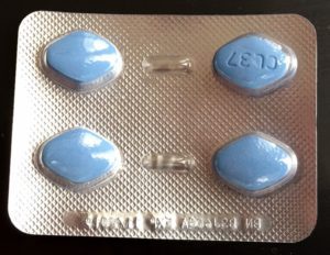 Blue viagra pills in a packet