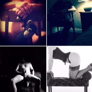 Collage of 4 erotic images featuring people and chairs.