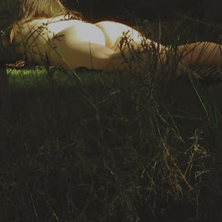 woman laying on the grass in bikin