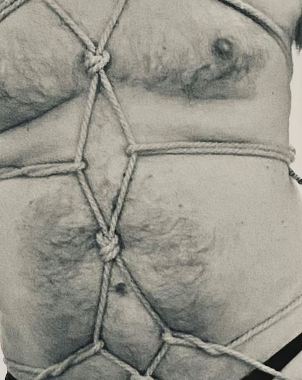 mans torso with rope harness