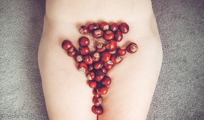 Looking down at molly laying on the floor with conkers clovering her pubes